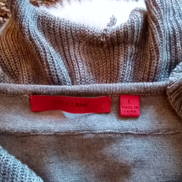 Coletane gray ruffled long sleeveless cardigan sz large - Picture 3 of 5